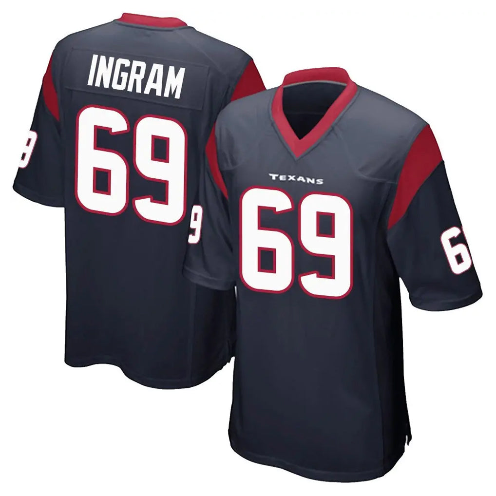 H.Texans #69 Ed Ingram Player Navy Home Game STECN Stitched Jerseys