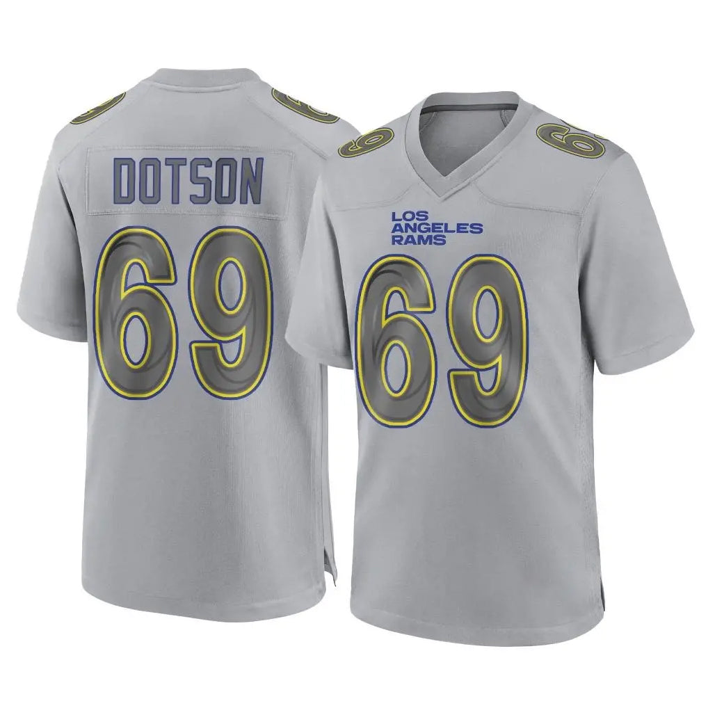 LA.Rams #69 Kevin Dotson Player Gray Atmosphere Fashion Home Game STECN Stitched Jerseys