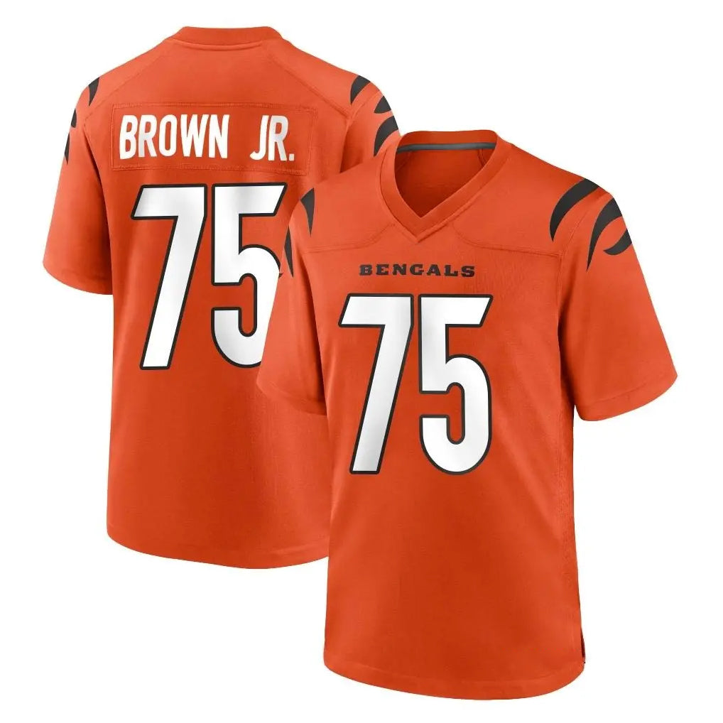 C.Bengals #75 Orlando Brown Jr. Player Orange Home Game STECN Stitched Jerseys