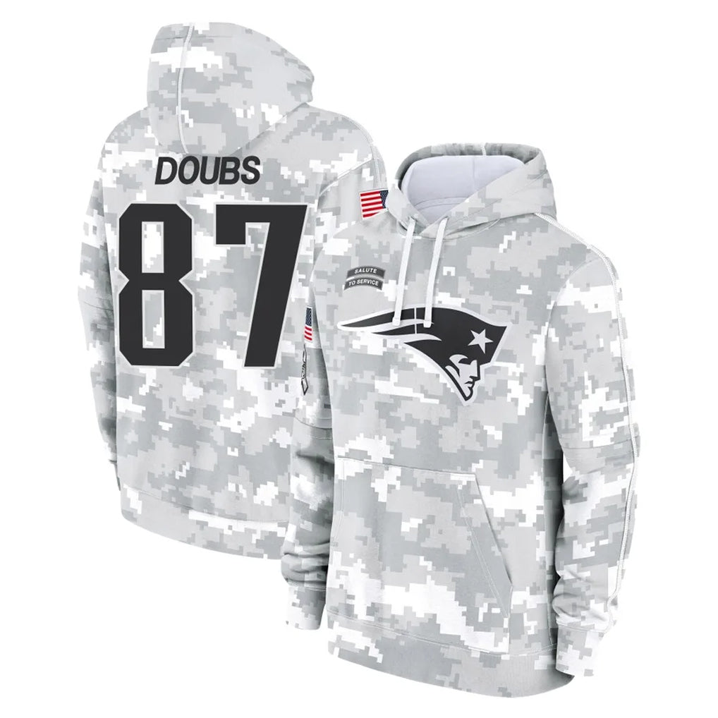 NE.Patriots #87 Romeo Doubs Player Arctic Camo Salute to Service Pullover Hoodies Limited Game STECN Stitched Jerseys
