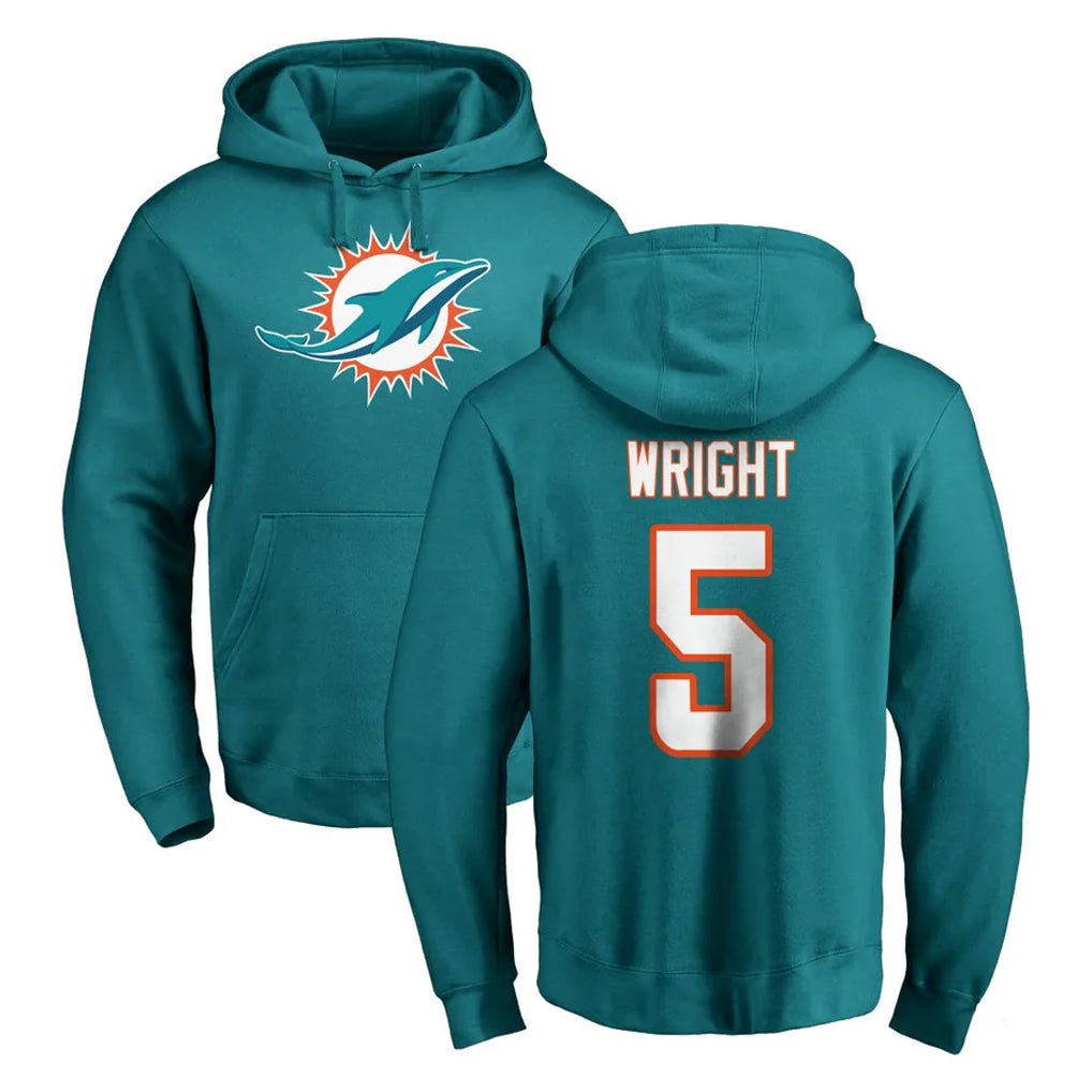 M.Dolphins #5 Jaylen Wright Player Aqua LOGO Pullover Hoodies Limited STECN Stitched Jerseys