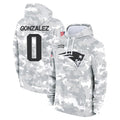 NE.Patriots #0 Christian Gonzalez Player Arctic Camo Salute to Service Pullover Hoodies Limited Game STECN Stitched Jerseys