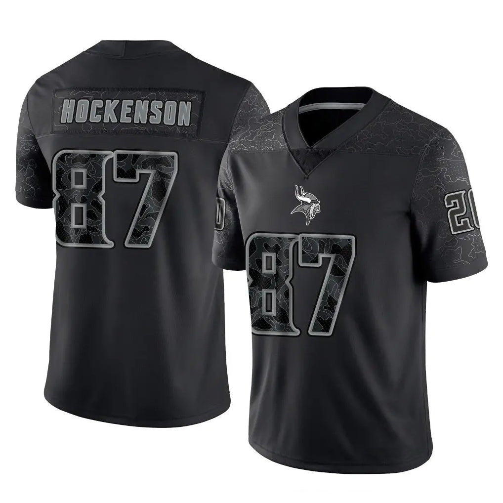 M.Vikings #87 T.J. Hockenson Player Black Reflective LImited Home Game STECN Stitched Jerseys