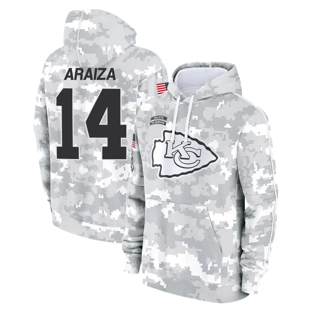 KC.Chiefs #14 Matt Araiza Player Arctic Camo Salute to Service Hoodies Limited Game STECN Stitched Jerseys