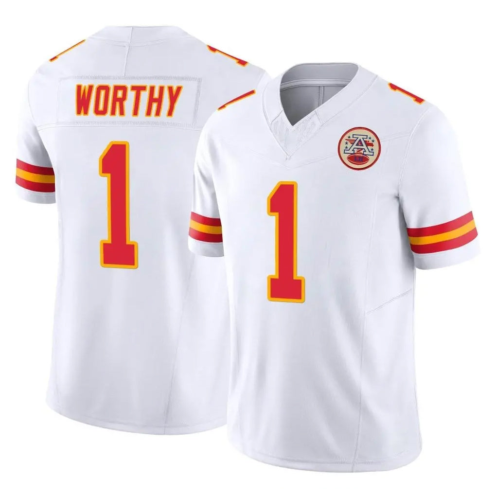 KC.Chiefs #1 Xavier Worthy Player White Limited Vapor F.U.S.E. Home Game STECN Stitched Jerseys