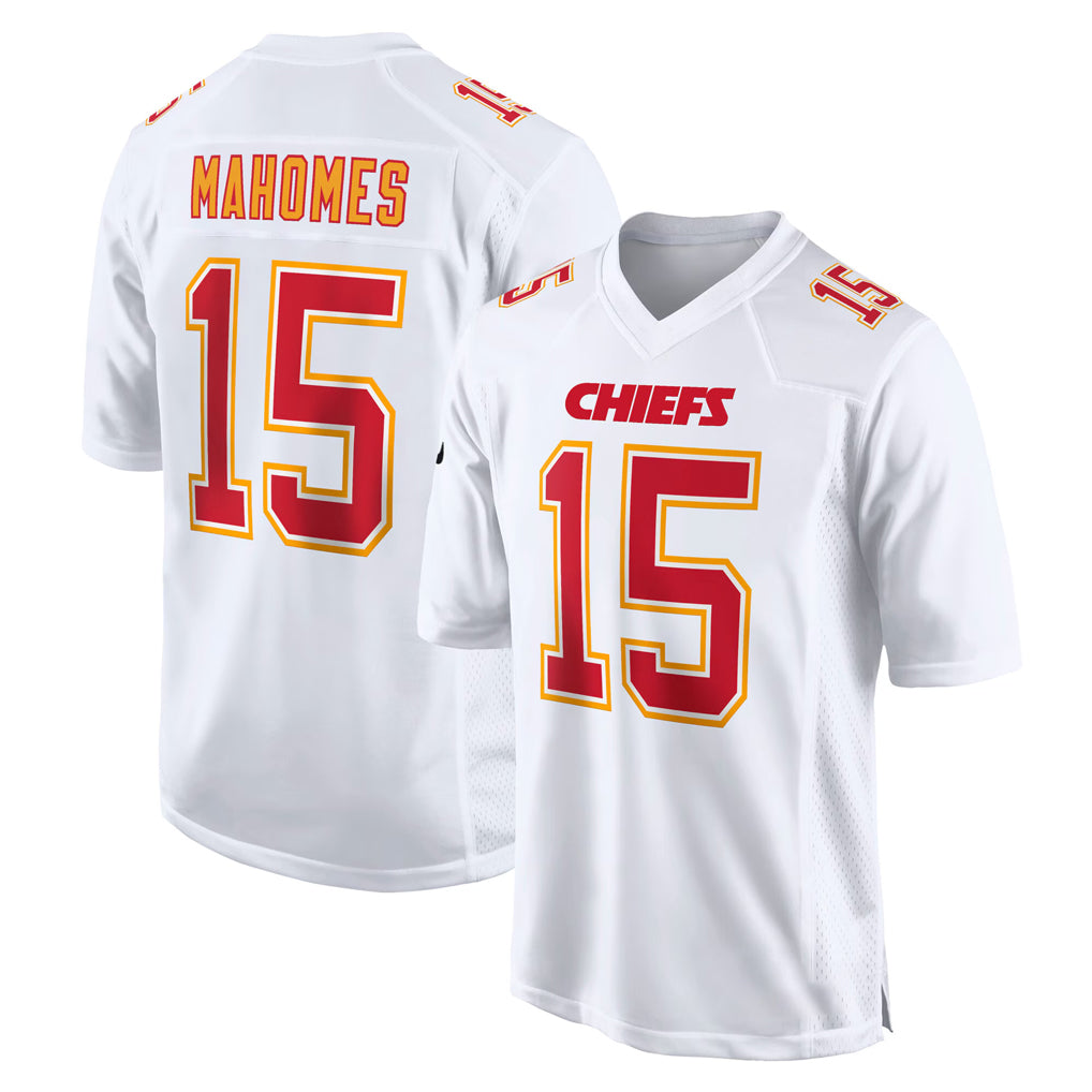 KC.Chiefs #15 Patrick Mahomes Player White Atmosphere Fashion Game STECN Stitched Jerseys