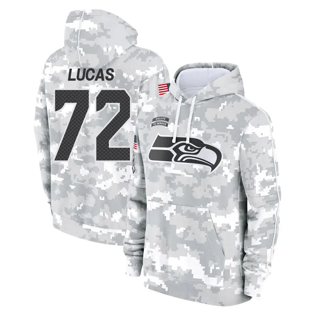 S.Seahawks #72 Abraham Lucas Player Arctic Camo Limited Salute to Service Pullover Hoodies Game STECN Stitched Jerseys
