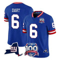 NY.Giants #6 Jaxson Dart Player Royal 100th Season & State Patch Vapor Limited Home Game STECN Stitched Jerseys