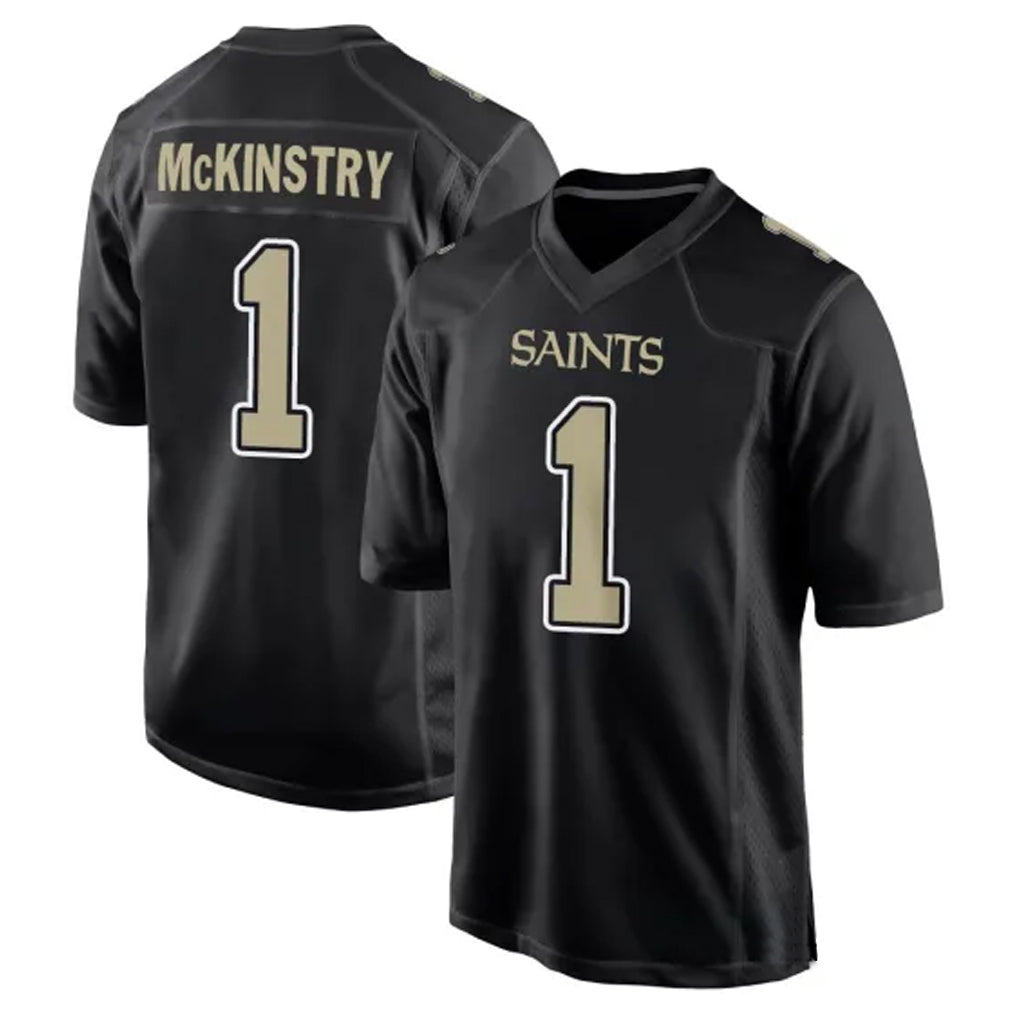 NO.Saints #1 Kool-Aid McKinstry Player Black Carbon Fashion Home Game STECN Stitched Jerseys