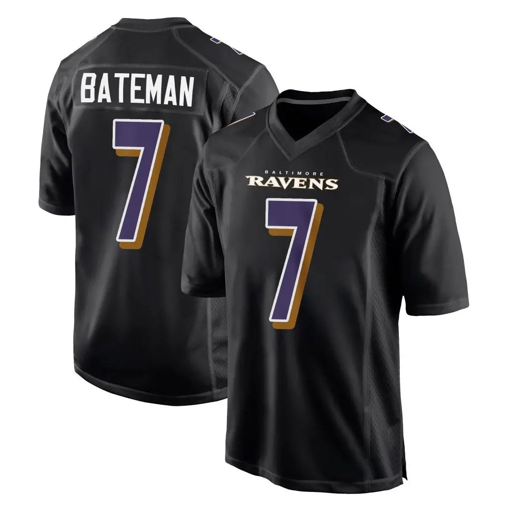 B.Ravens #7 Rashod Bateman Player Black Carbon Fashion Home Game STECN Stitched Jerseys