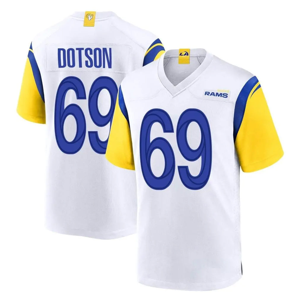 LA.Rams #69 Kevin Dotson Player White Home Game STECN Stitched Jerseys