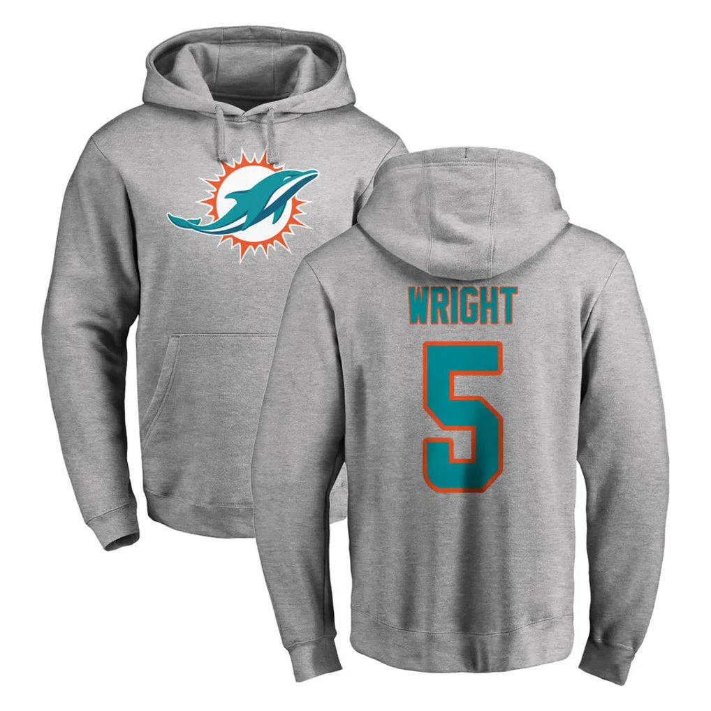 M.Dolphins #5 Jaylen Wright Player Gray LOGO Pullover Hoodies Limited STECN Stitched Jerseys