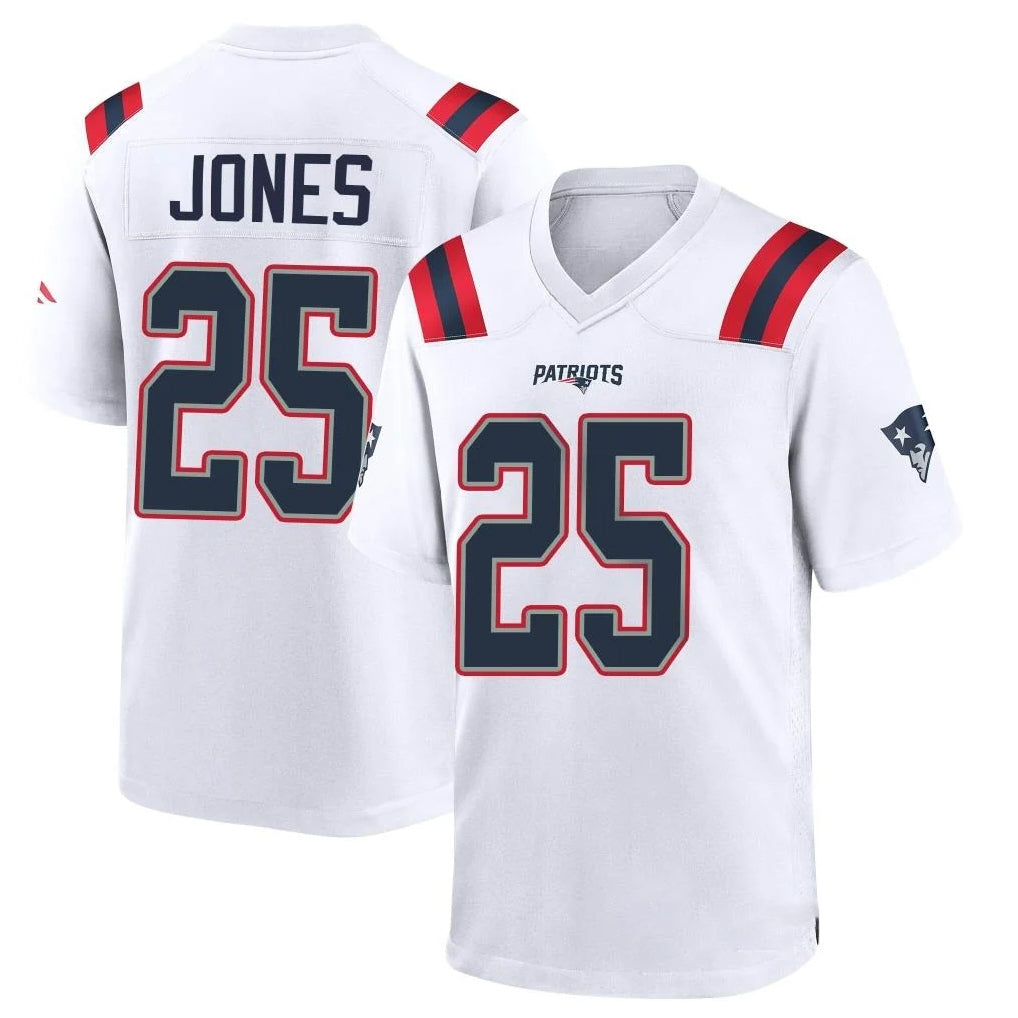 NE.Patriots #25 Marcus Jones Player White Home Game STECN Stitched Jerseys