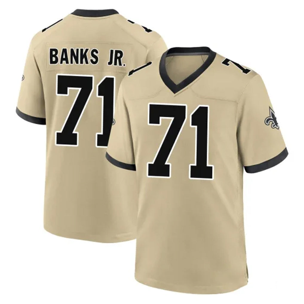 NO.Saints #71 Kelvin Banks Jr. Player Gold Home Game STECN Stitched Jerseys