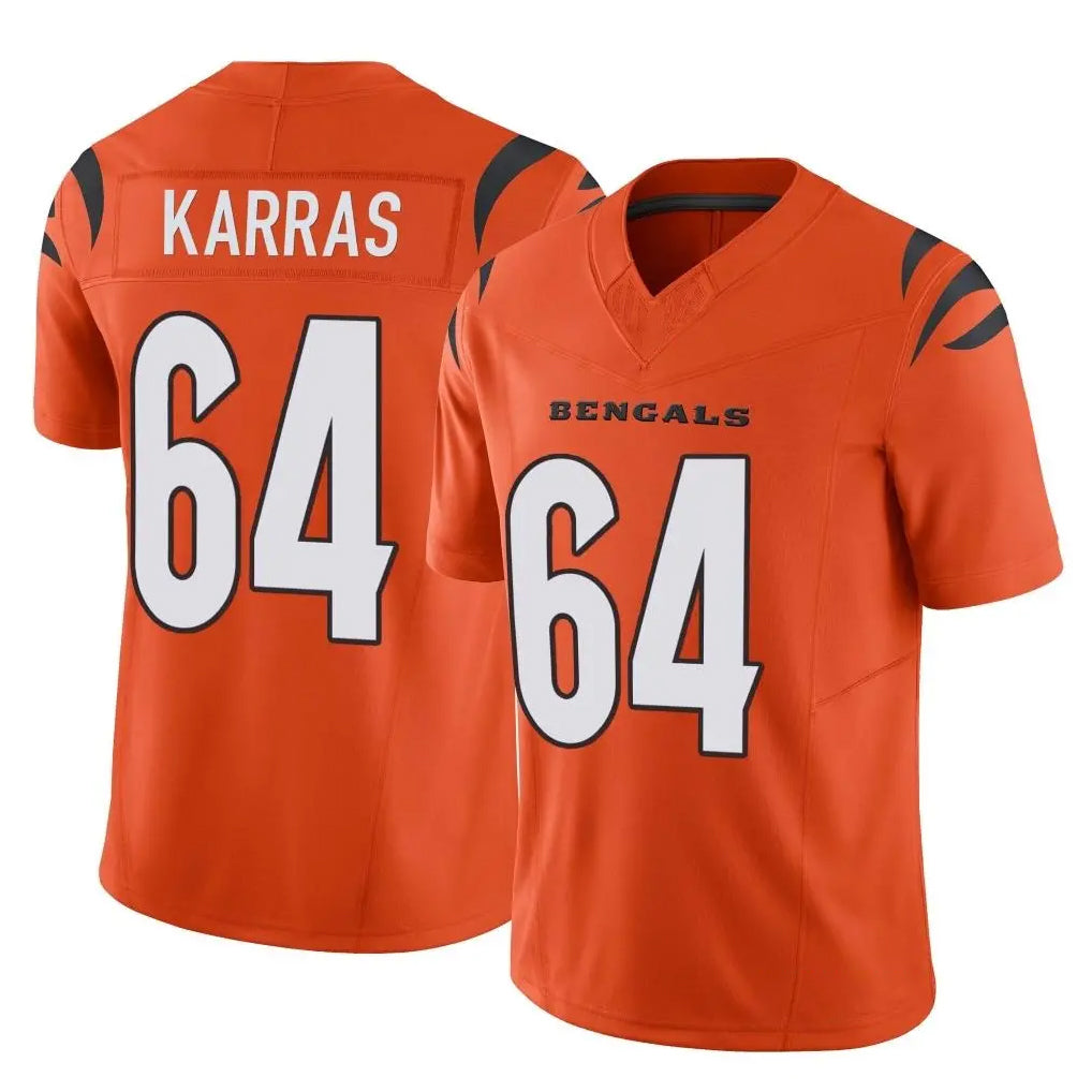 C.Bengals #64 Ted Karras Player Orange Vapor F.U.S.E. Limited Home Game STECN Stitched Jerseys
