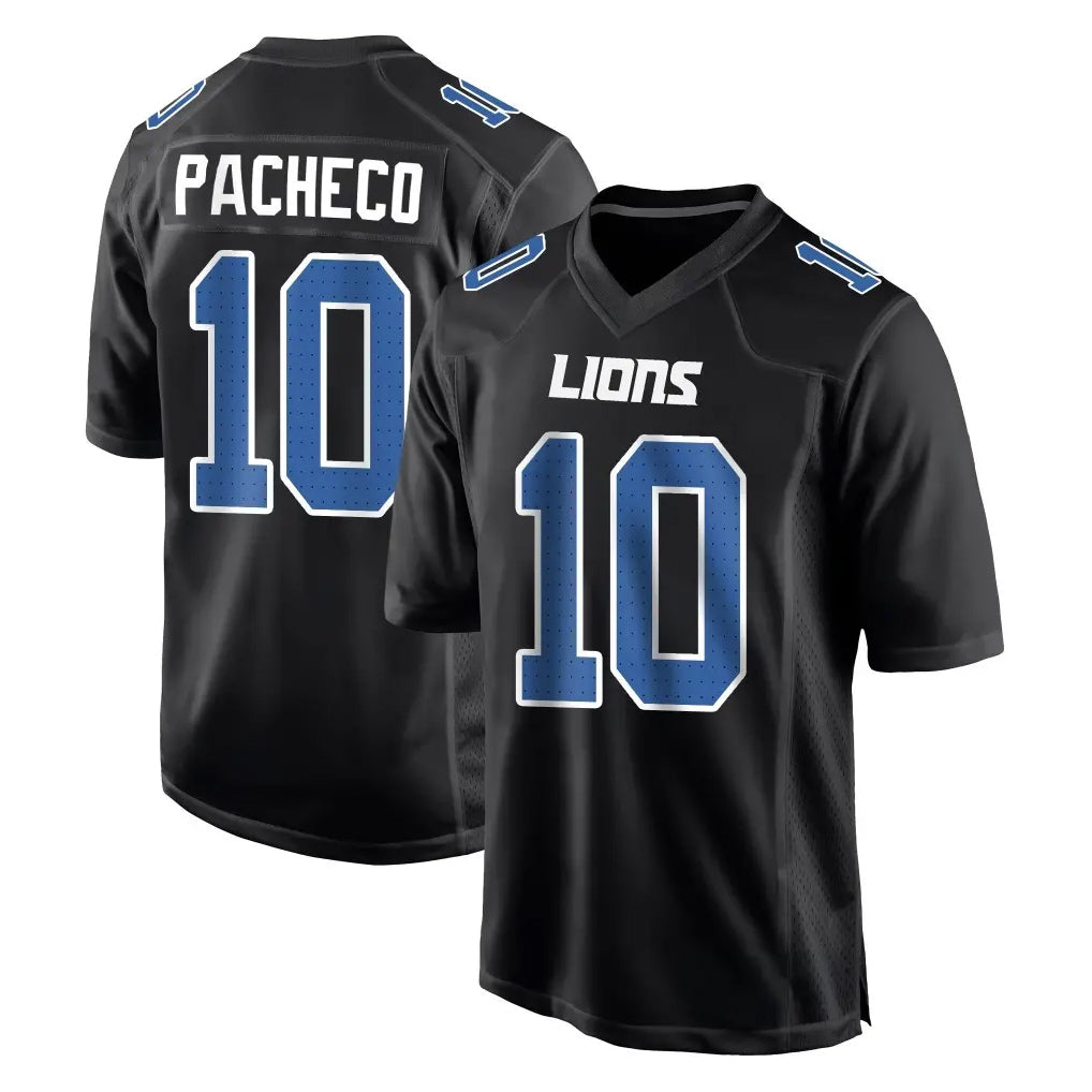 D.Lions #10 Isiah Pacheco Player Black Fashion Home Game STECN Stitched Jerseys