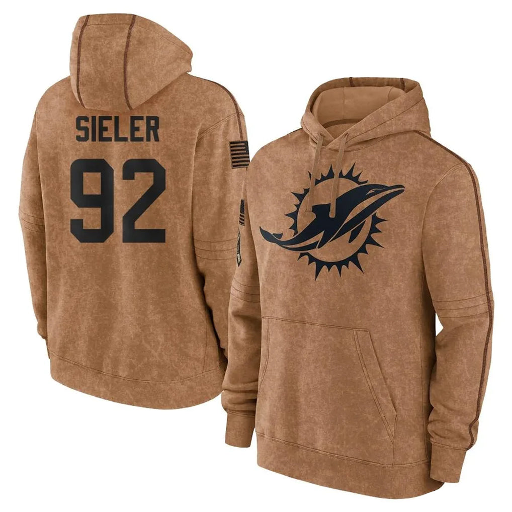 M.Dolphins #92 Zach Sieler Player Brown Salute to Service Hoodies Limited Game STECN Stitched Jerseys