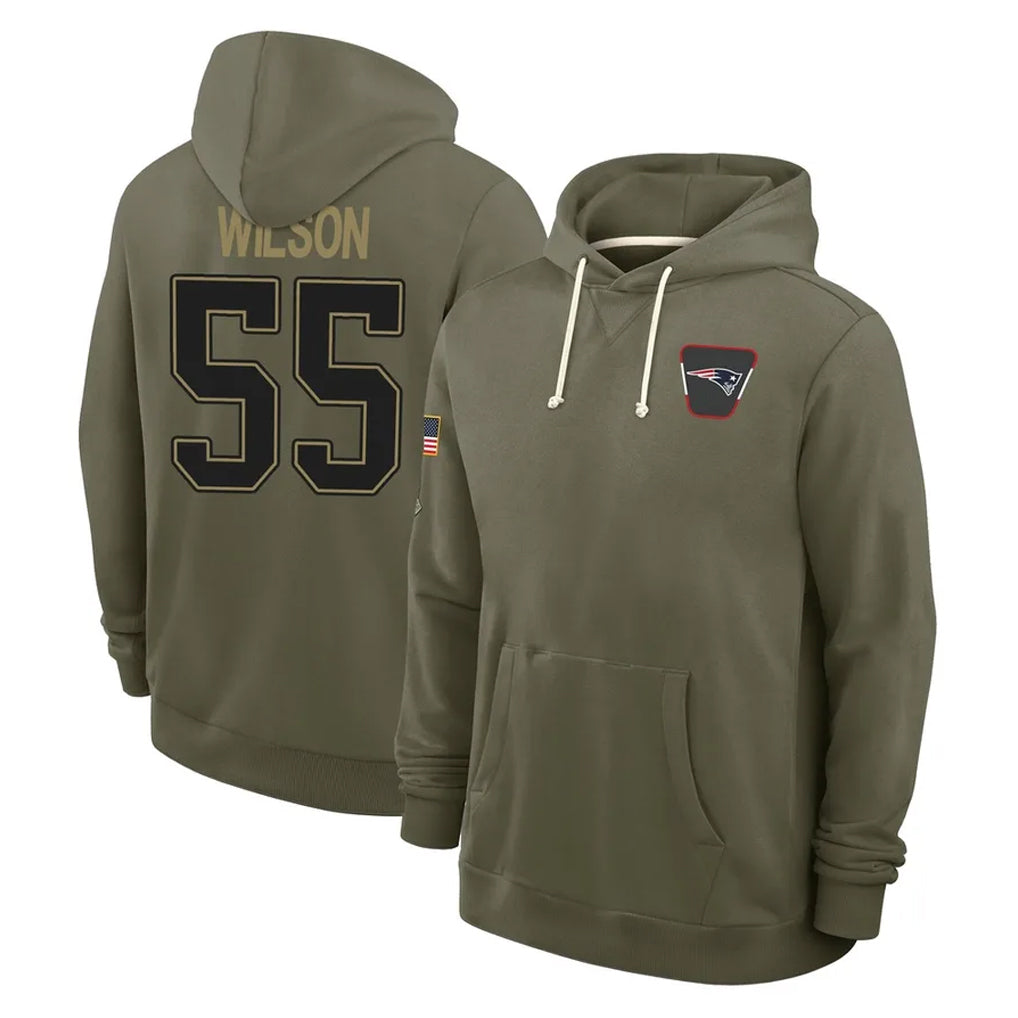 NE.Patriots #55 Jared Wilson Player Olive Salute to Service Pullover Hoodies Limited STECN Stitched Jerseys