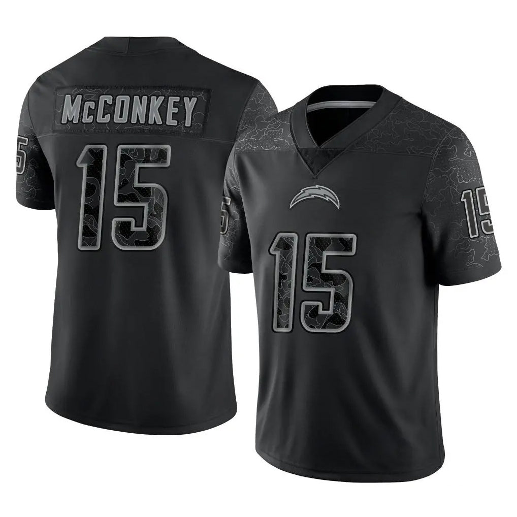 LA.Chargers #15 Ladd McConkey Player Black Limited Reflective Home Game STECN Stitched Jerseys