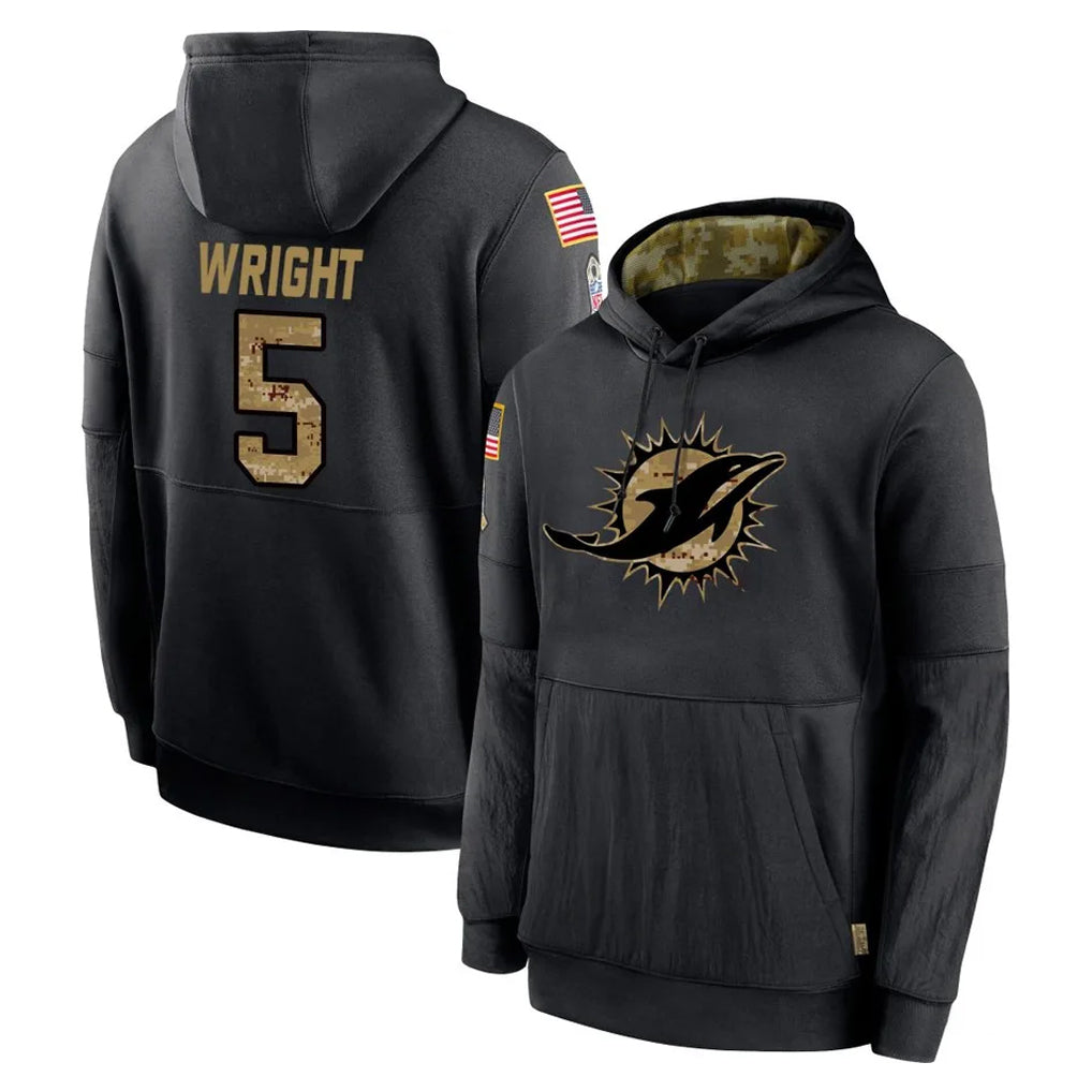 M.Dolphins #5 Jaylen Wright Player Black Salute to Service Hoodies Limited Game STECN Stitched Jerseys