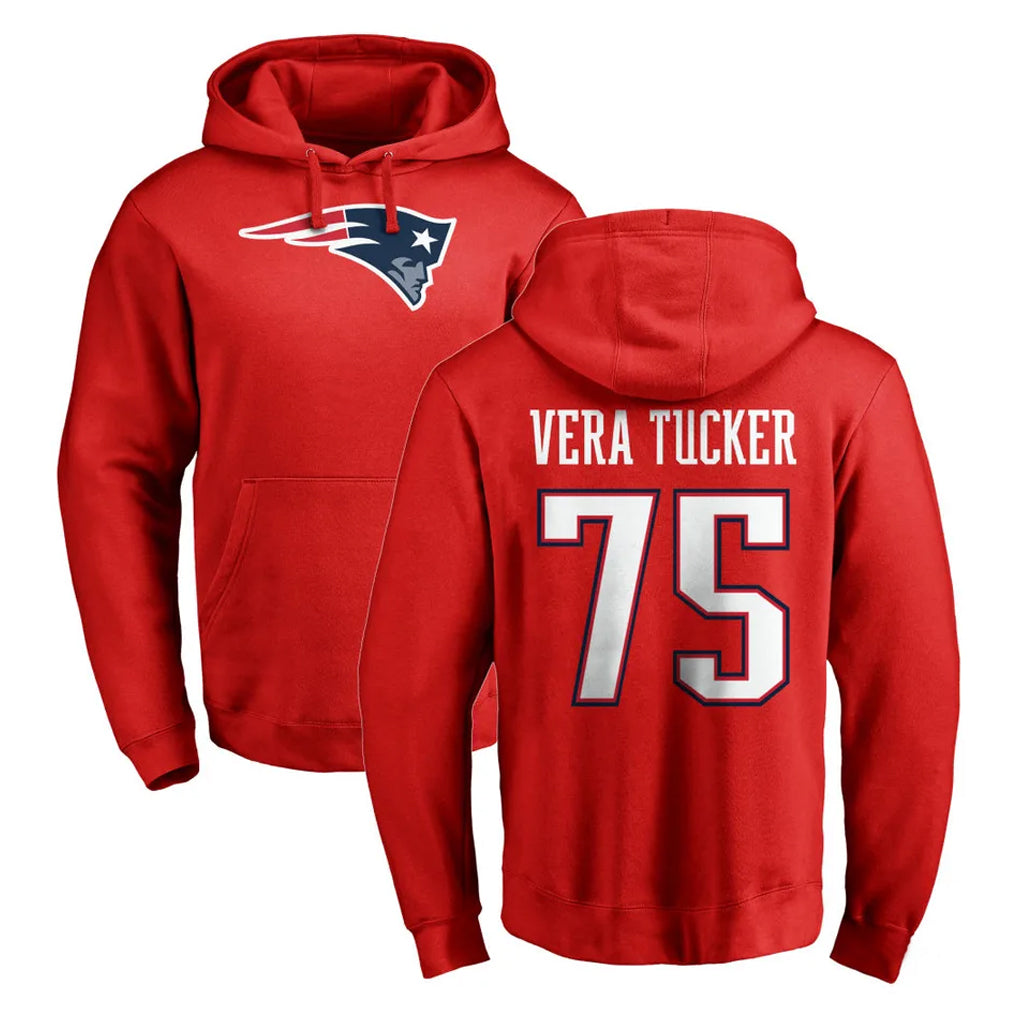 NE.Patriots #75 Alijah Vera-Tucker Player Red LOGO Pullover Hoodies Home Game STECN Stitched Jerseys