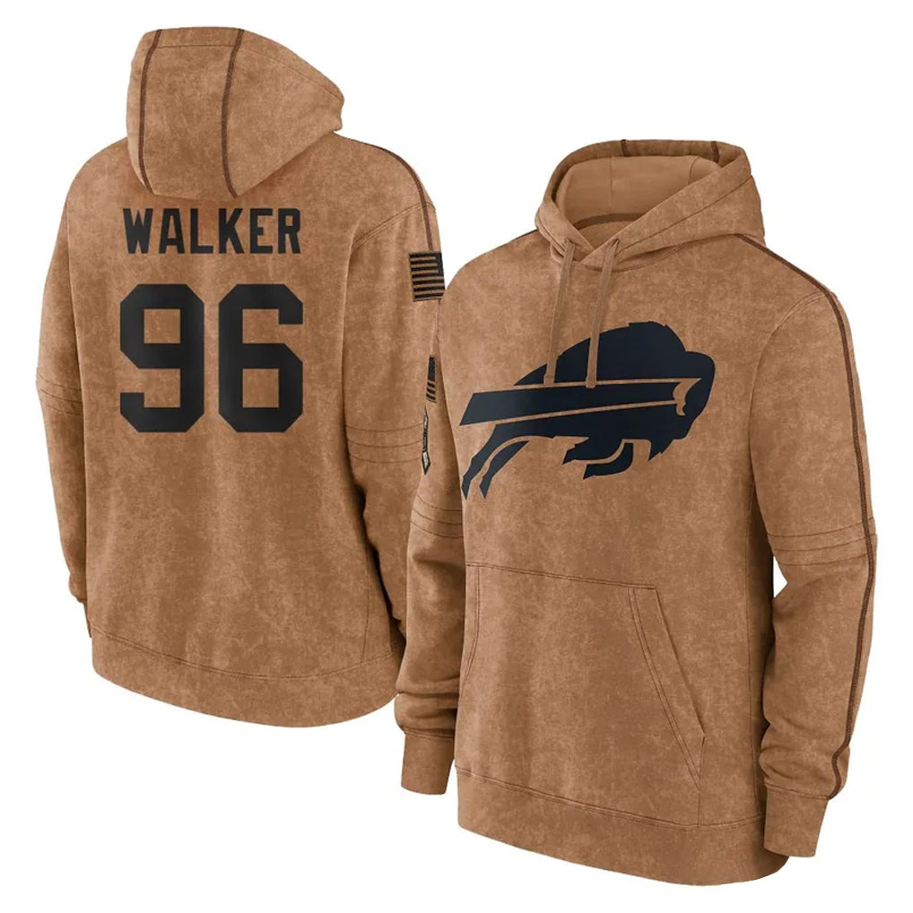 B.Bills #96 Deone Walker Player Brown Salute to Service Hoodies STECN Stitched Jerseys