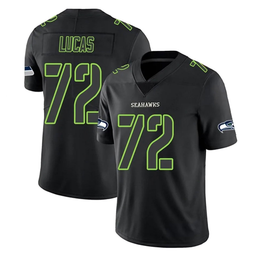 S.Seahawks #72 Abraham Lucas Player Black Impact Limited Home Game STECN Stitched Jerseys