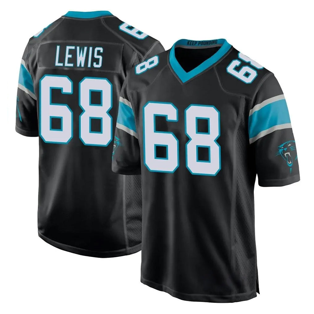 C.Panthers #68 Damien Lewis Player Black Home Game STECN Stitched Jerseys