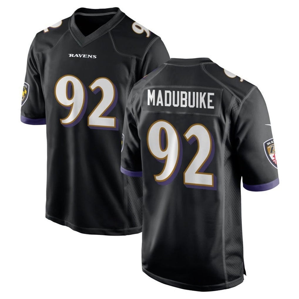 B.Ravens #92 Nnamdi Madubuike Player Black Alternate Home Game STECN Stitched Jerseys