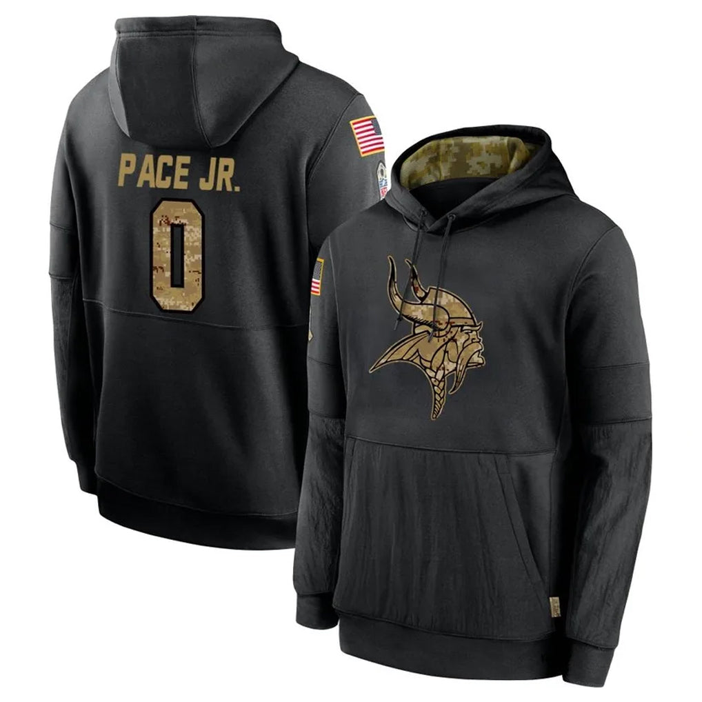 M.Vikings #0 Ivan Pace Jr. Player Black Salute to Service Hoodies Limited Game STECN Stitched Jerseys