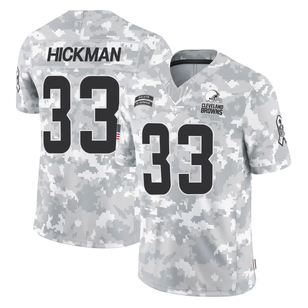 C.Browns #33 Ronnie Hickman Player Arctic Camo Salute to Service Limited Home Game STECN Stitched Jerseys