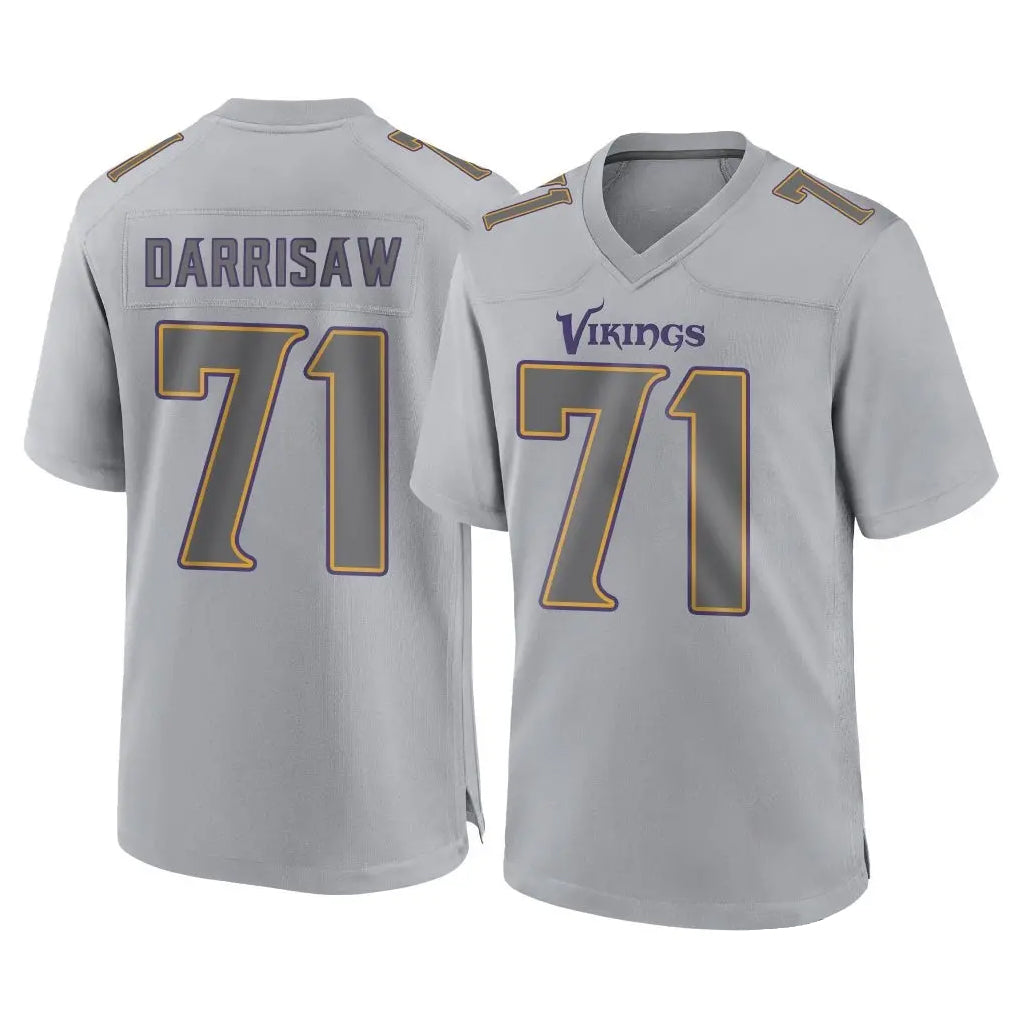 M.Vikings #71 Christian Darrisaw Player Gray Atmosphere Fashion Home Game STECN Stitched Jerseys