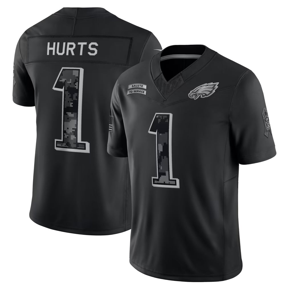 STECN P.Eagles #1 Jalen Hurts Player Black Limited 2026 Salute to Service Home Game Stitched Jerseys