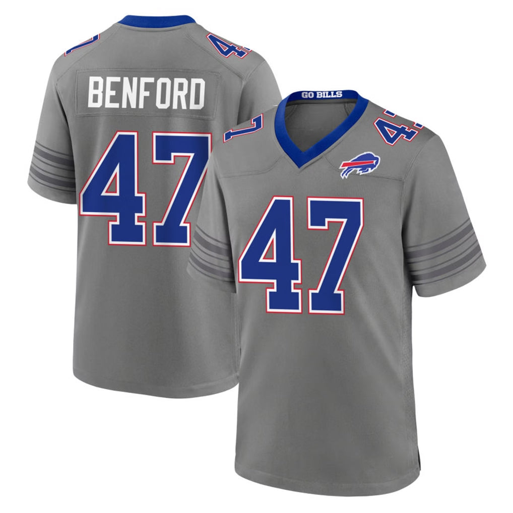 B.Bills #47 Christian Benford Player Gray Nickel City Home Game STECN Stitched Jerseys