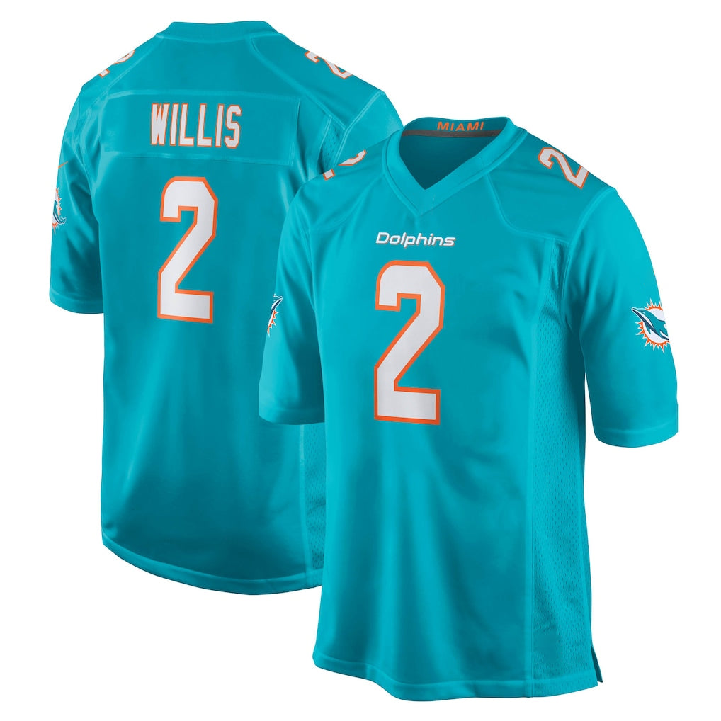 M.Dolphins #2 Malik Willis Player Aqua Home Game STECN Stitched Jerseys