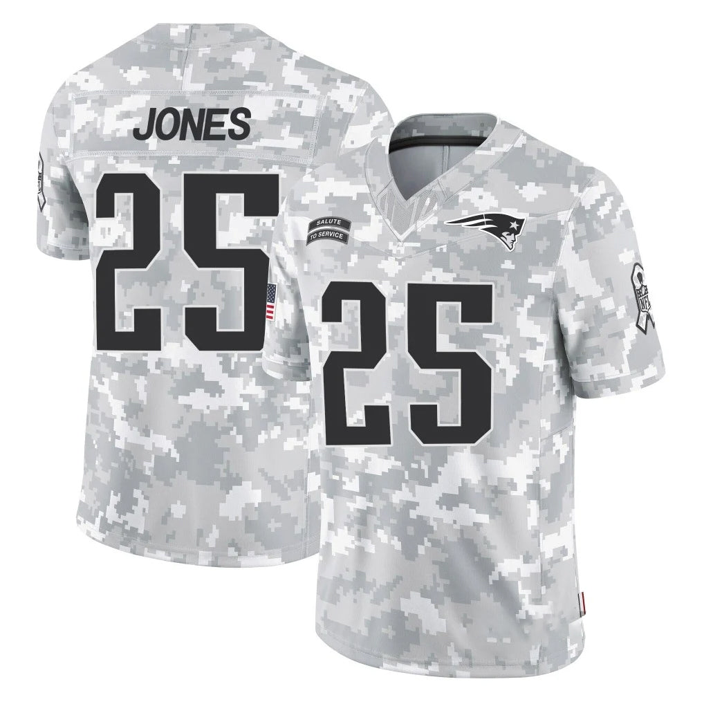 NE.Patriots #25 Marcus Jones Player Arctic Camo Salute To Service Limited Game STECN Stitched Jerseys