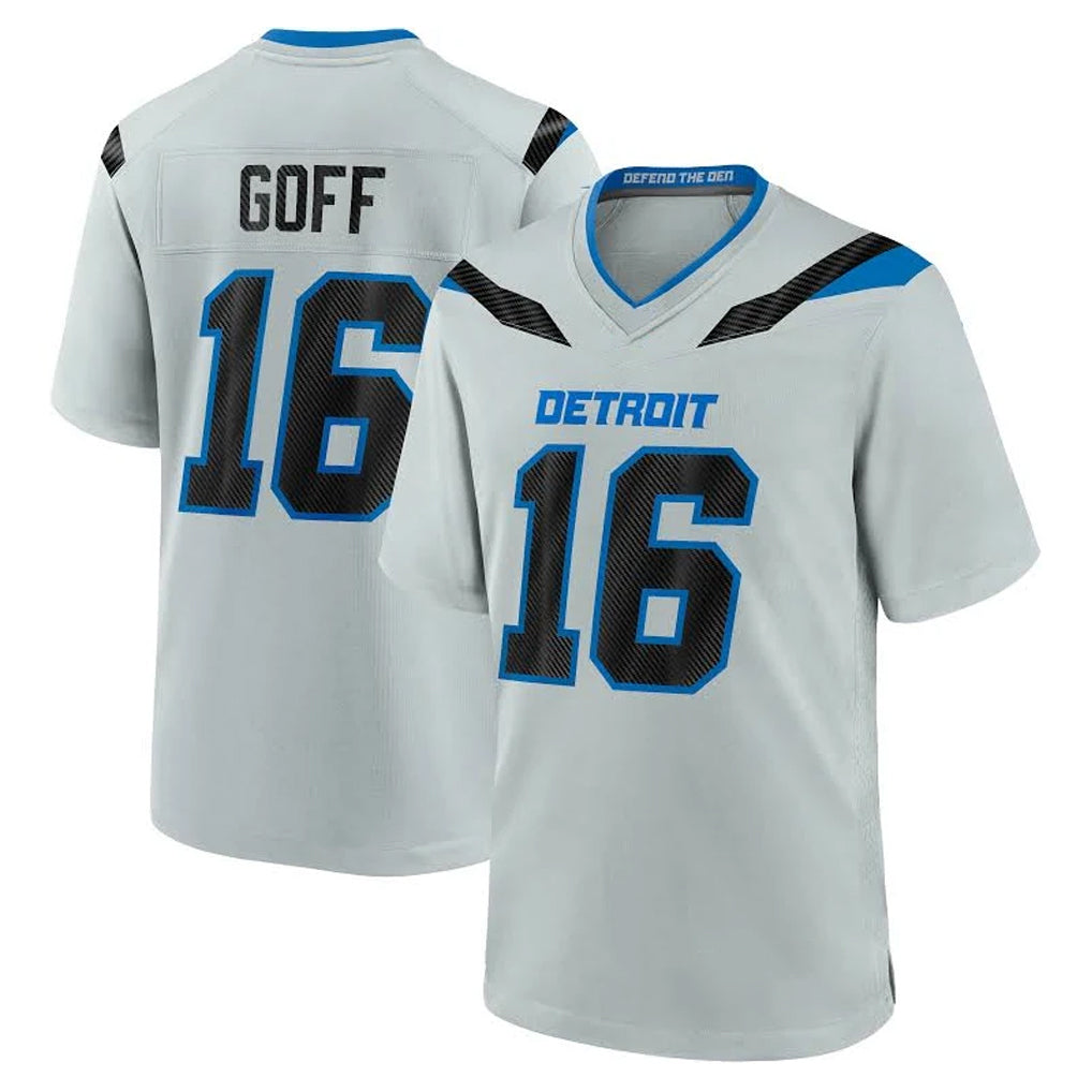 D.Lions #16 Jared Goff Player Silver 2026 Rivalries Collection Home Game STECN Stitched Jerseys
