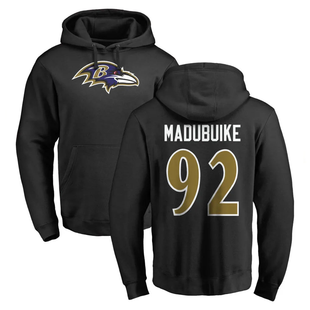 B.Ravens #92 Nnamdi Madubuike Player Black Pullover Hoodie STECN Stitched Jerseys