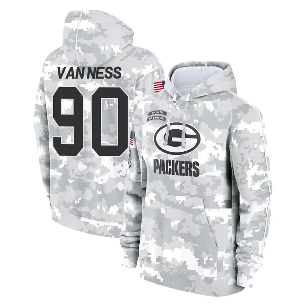 GB.Packers #90 Lukas Van Ness Player Arctic Camo Salute to Service Hoodies Limited Game STECN Stitched Jerseys