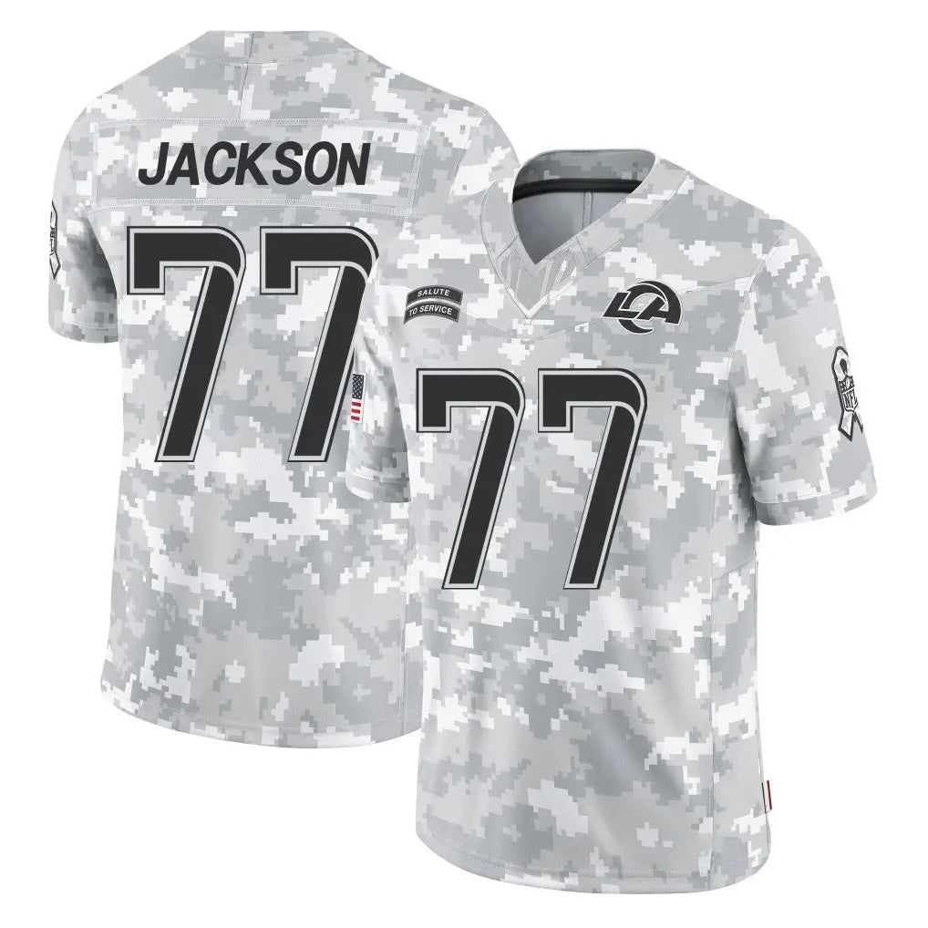 LA.Rams #77 Alaric Jackson Player Arctic Camo Salute To Service Limited Game STECN Stitched Jerseys