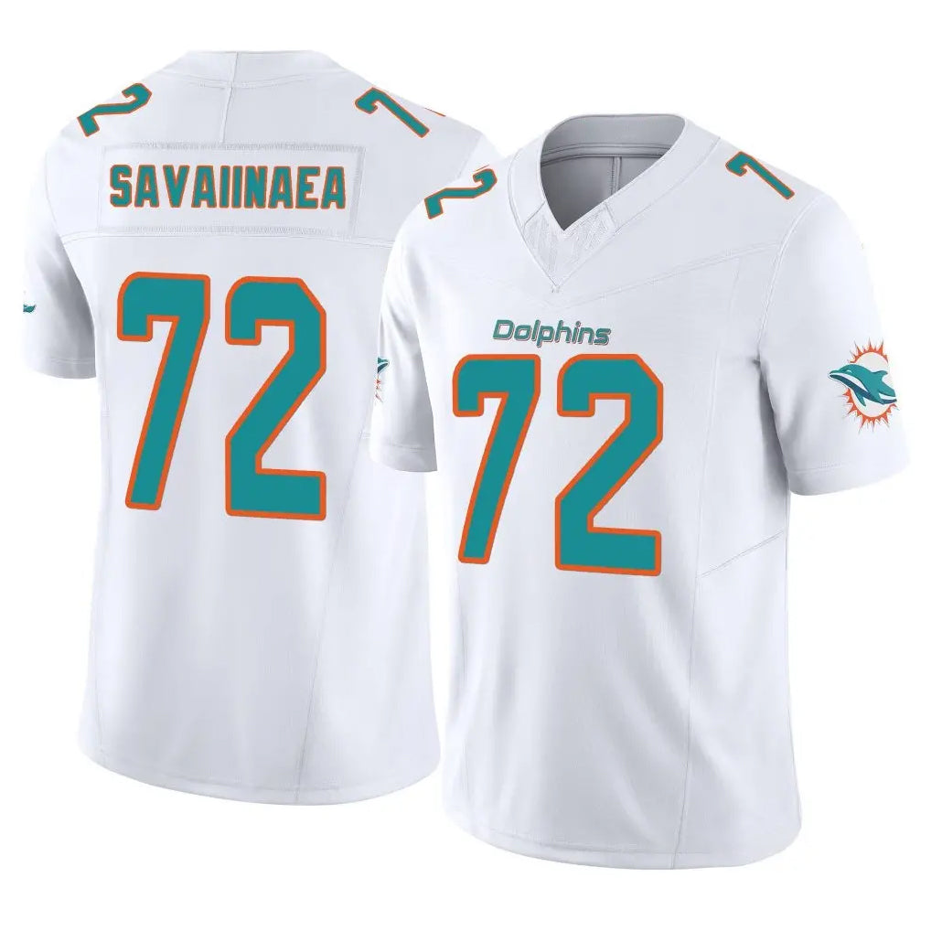 M.Dolphins #72 Jonah Savaiinaea Player White Limited Vapor F.U.S.E. Home Game STECN Stitched Jerseys