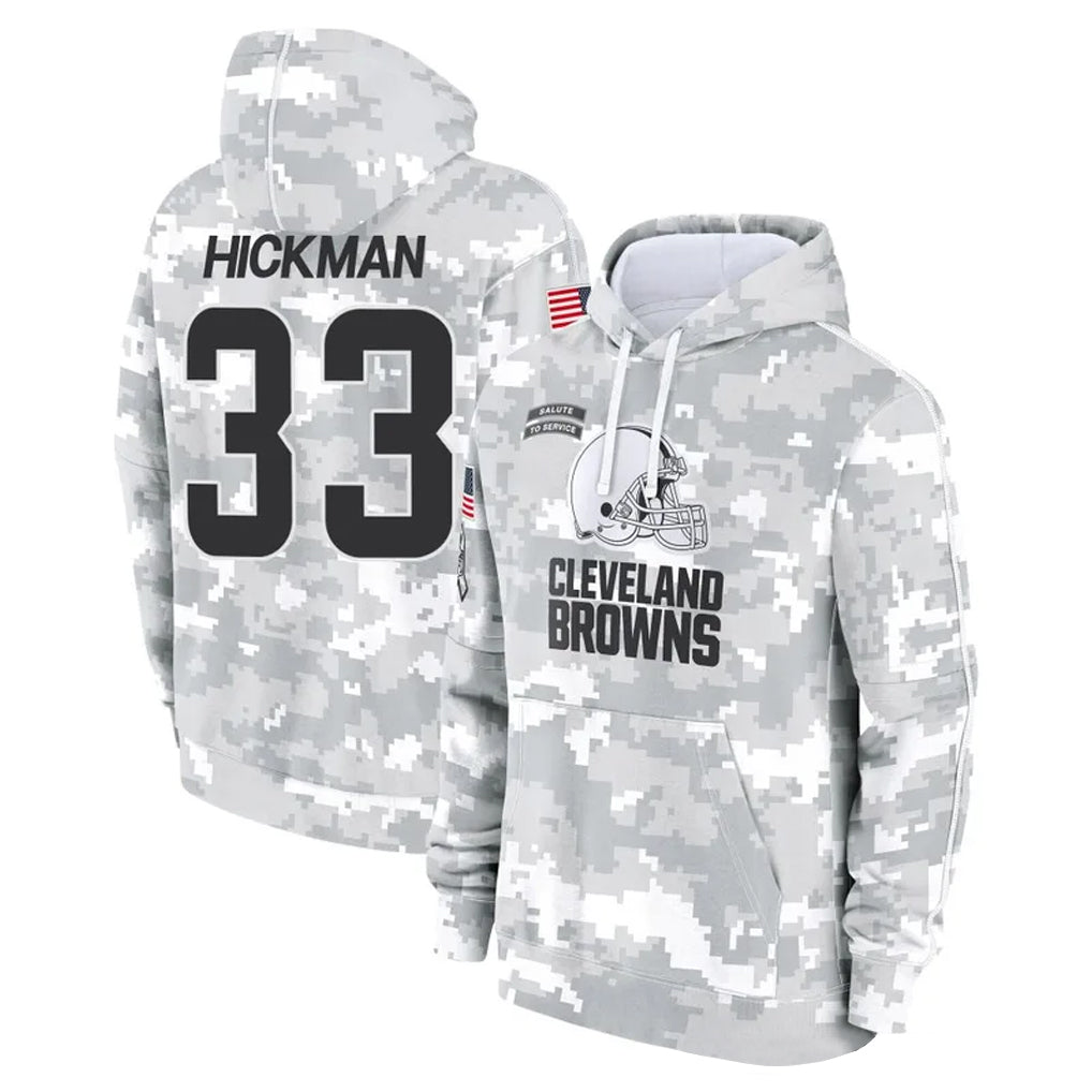 C.Browns #33 Ronnie Hickman Player Arctic Camo Salute to Service Hoodies Limited Game STECN Stitched Jerseys