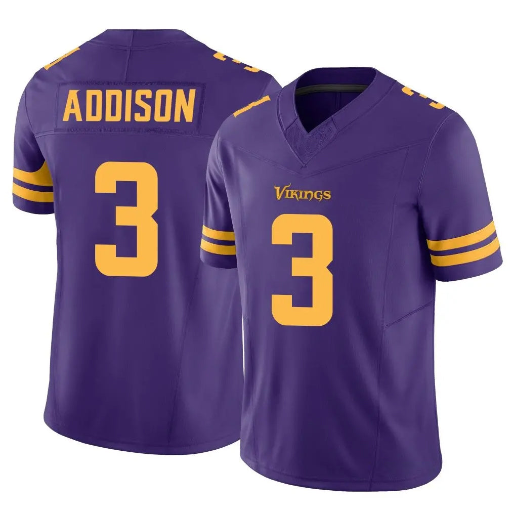 M.Vikings #3 Jordan Addison Player Purple Limited Alternate Vapor F.U.S.E. Home Game STECN Stitched Jerseys