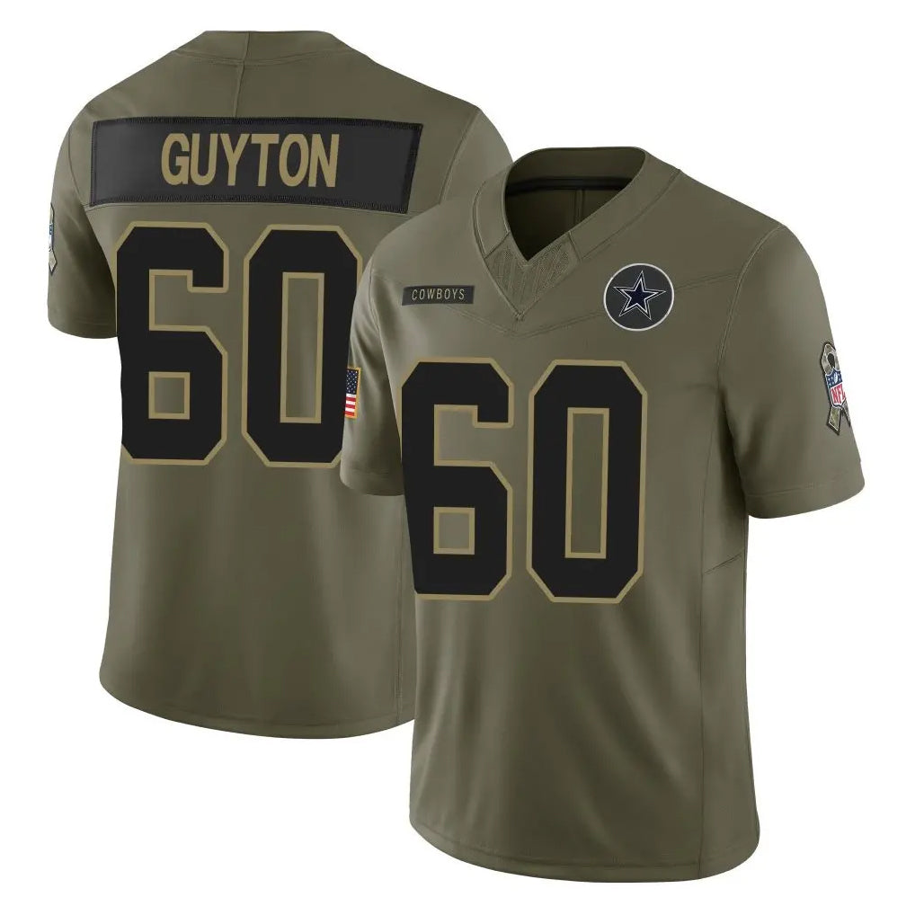 D.Cowboys #60 Tyler Guyton Player Olive 2025 Salute to Service Limited Home Game STECN Stitched Jerseys