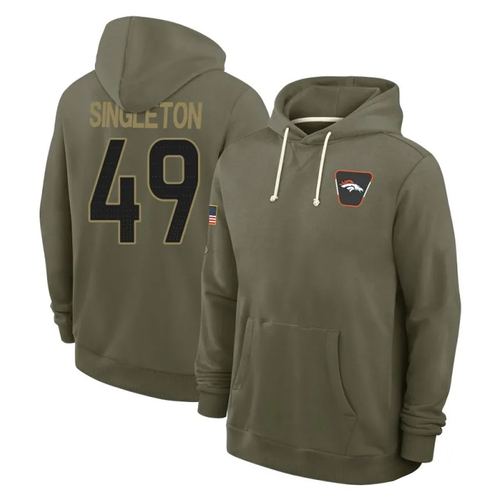 D.Broncos #49 Alex Singleton Player Olive Salute to Service Pullover Hoodies Limited STECN Stitched Jerseys