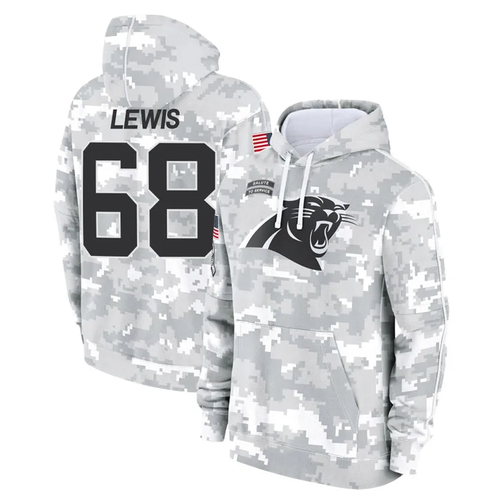 C.Panthers #68 Damien Lewis Player Arctic Camo Salute to Service Pullover Hoodies Limited Game STECN Stitched Jerseys