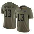 C.Panthers #13 John Metchie III Player Olive Salute to Service Game STECN Stitched Jerseys