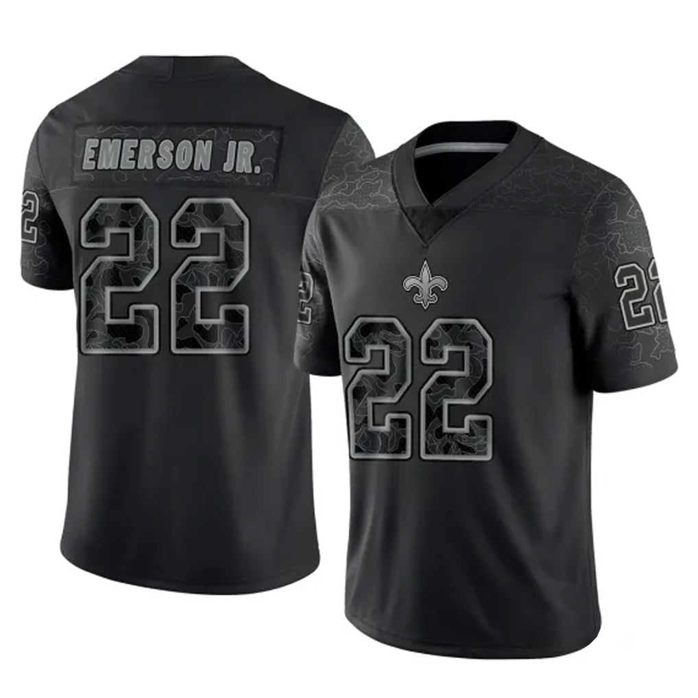 NO.Saints #22 Martin Emerson Jr. Player Black Limited Reflective Home Game STECN Stitched Jerseys