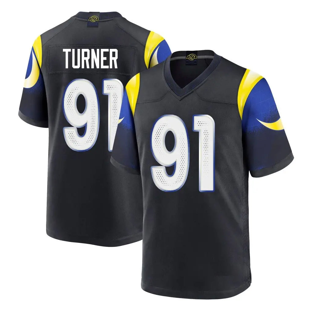 LA.Rams #91 Kobie Turner Player Black Midnight Rivalries Collection Home Game STECN Stitched Jerseys