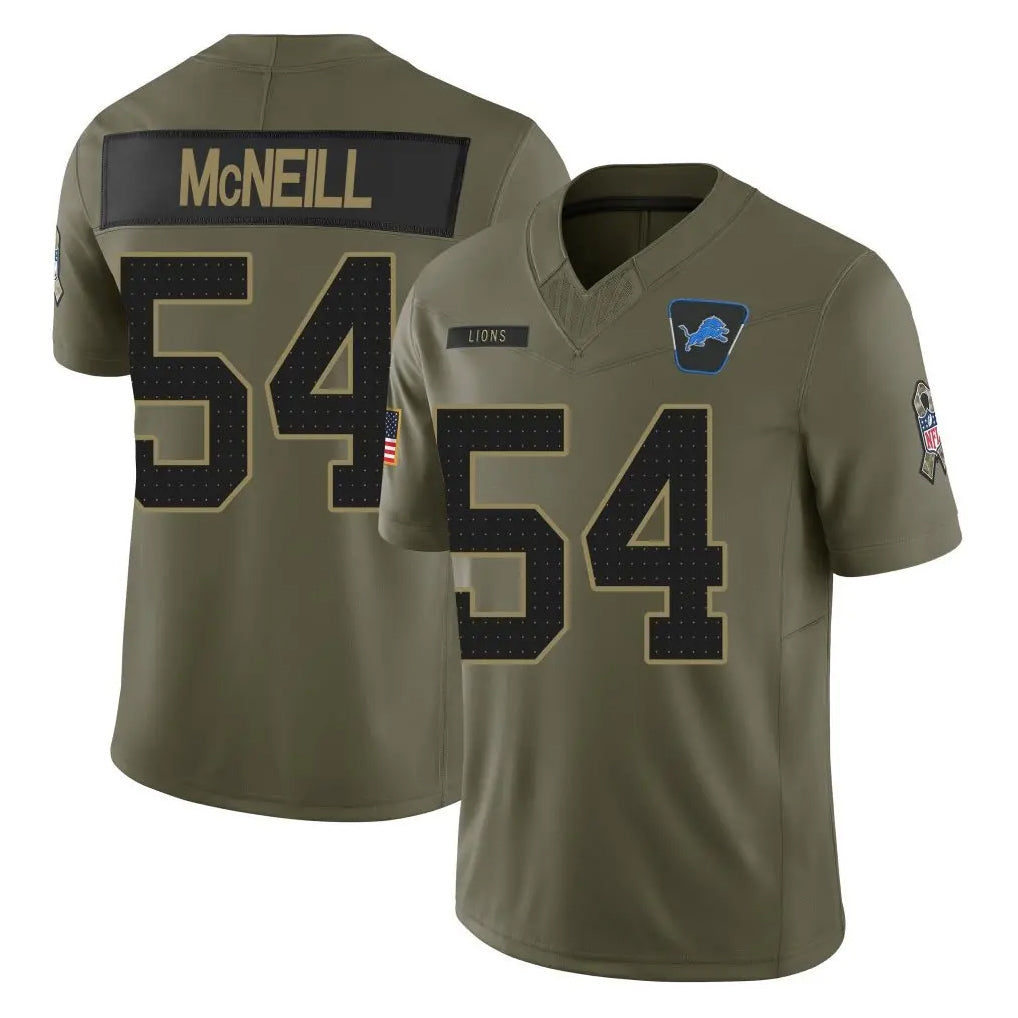 D.Lions #54 Alim McNeill Player Olive 2025 Salute To Service Limited Home Game STECN Stitched Jerseys